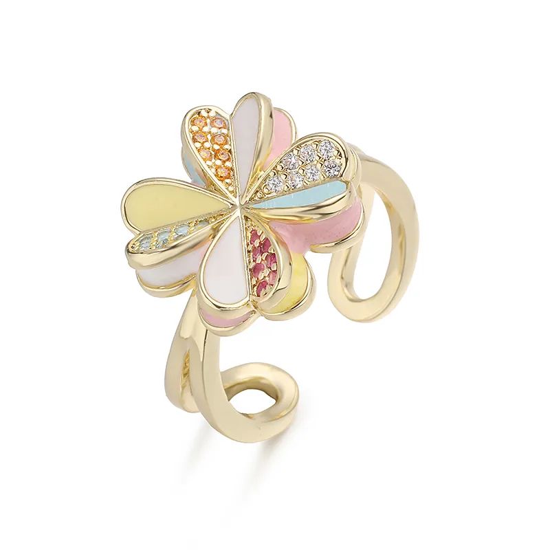 Anillo dorado giratorio ajustable flor multicolor 