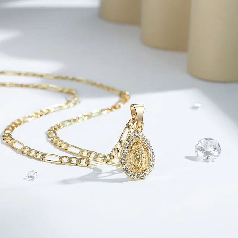 Collar Cadena Fígaro Virgen de Guadalupe gota