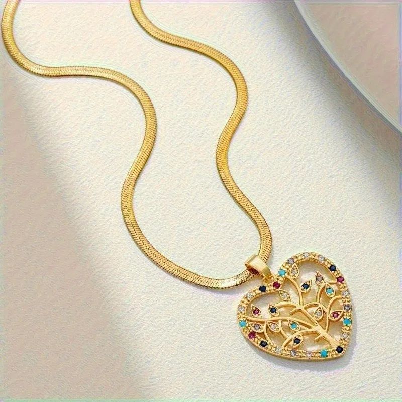 Collar dorado cadena de cuchilla dije corazón arbol de la vida