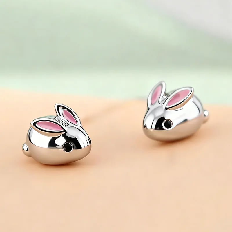 Aretes broqueles plateados conejos 3D